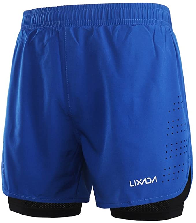 Lixada Men's 2-in-1 Running Shorts Quick Drying Breathable Active Training Exercise Jogging Cycling Shorts